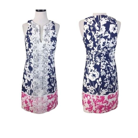 Eliza J Floral Embroidered Lace Trim V-Neck Sleeveless Sheath Dress | Size 4 - Picture 6 of 14